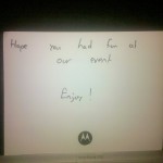 Thank you note I received with the phone for attending the party (taken with Droid)